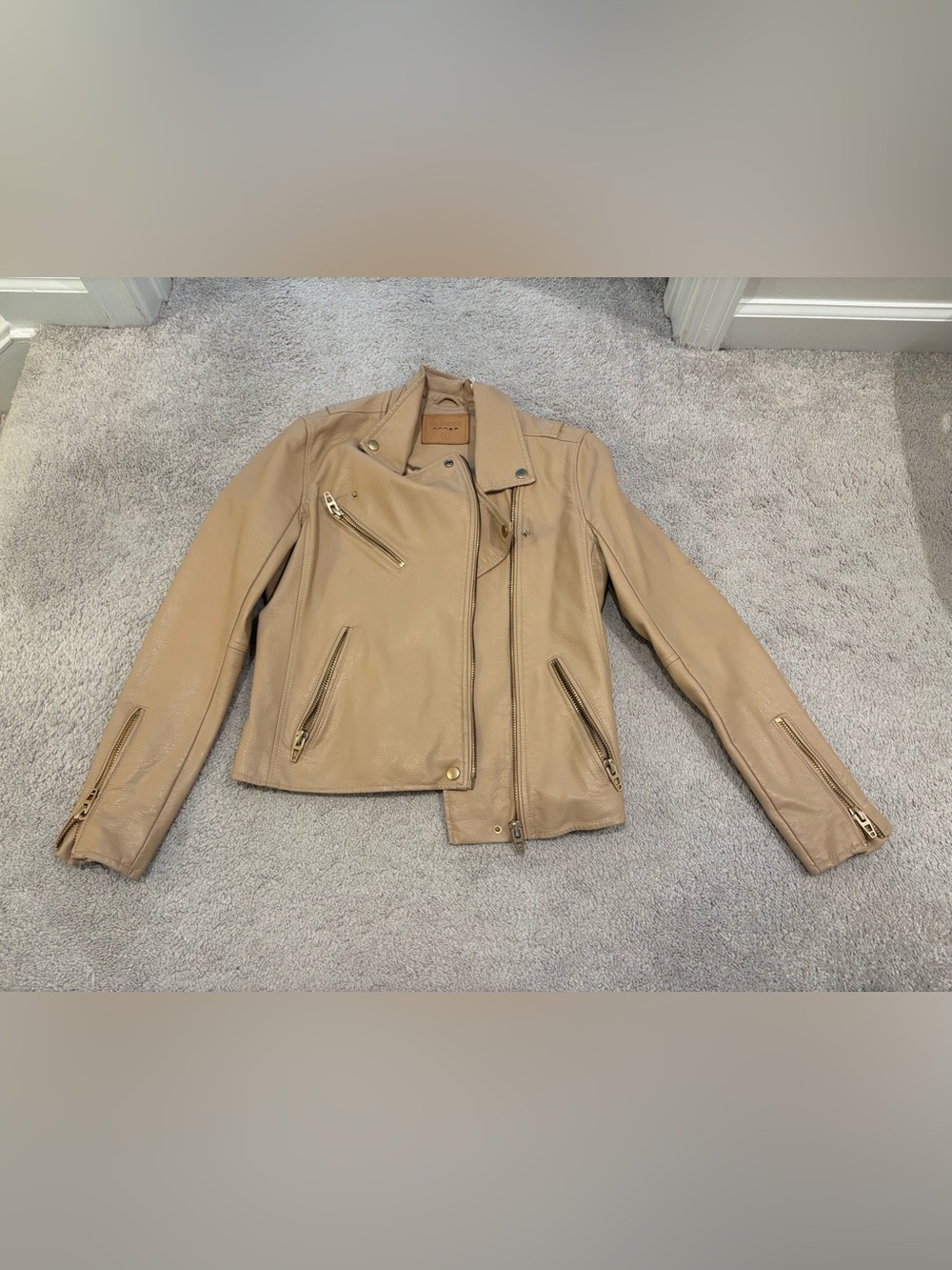 Blank NYC Beige Leather Moto Jacket